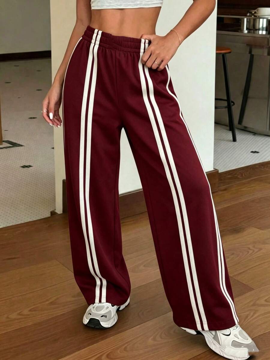 Pantalones rectos casuales y sueltos para vacaciones de mujer, primavera/verano - Burdeos - Ver 1