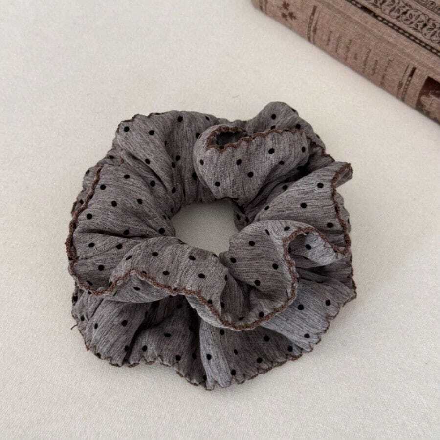 Korean New Fashion High-End Black Polka Dot Texture Gray Fabric Large Intestine Hair Tie Versatile Hair Accessories For Girls - 小巧的腰部髮圈 - 查看 1
