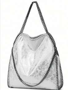 Diese stilvolle schwarze Damenhandtasche aus PU-Leder hat ein geräumiges Innenfach und wird mit einem Schultergurt aus Metallkette geliefert. Es ist eine Schultertasche im Y2K-Stil, die für Studentinnen, modische Mädchen und Berufstätige zum Pendeln, für tägliche Ausflüge, Einkaufen, Wochenendtrips und die Schule geeignet ist. - Verschiedenfarbig - Übersicht 3