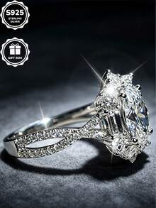 1 chiếc nhẫn bạc Sterling S925 đính đá Zirconia nhân tạo hình trứng chim bồ câu, chế tác tinh xảo, phong cách nặng, phù hợp đeo hàng ngày, quà tặng Valentine, kèm hộp quà - Bạc - Xem 3