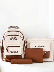 Minimalist Color-Block Soft-Touch Wrinkle-Resistant 4-Piece Set Backpack With Compartments, Wide Padded Shoulder Straps, Energetic Short Trip Travel Bag - Multicolor - View 11