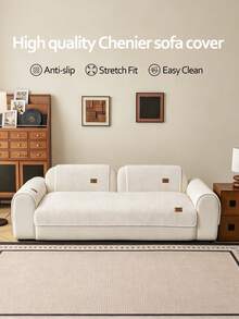 1pc All-Season Comfortable Sofa Cushion Cover, Modern Minimalist Non-Slip Sofa Seat Cover, Autumn/Winter Plush Dust-Proof Stain-Resistant Machine Washable Hand Washable Sofa Cover Cloth, Beige Fresh Fashion Soft Non-Fading Non-Shedding Bedroom Decor Pet-Friendly Protective Cover, Adjustable Corner Sofa Cover Suitable For Bedroom, Office, Living Room Combination Furniture, L-Shaped Sofa And 1234-Seater Sofa - Beige - View 7