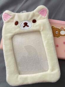 New Cute Bear Head Transparent Card Holder Plush Keychain Campus Card Idol Photo Card Bag ID Photo Storage Protective Case - 米色小熊卡 - 查看 11