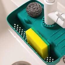Escurridor de silicona para fregadero del hogar, estante de drenaje a prueba de salpicaduras, almohadilla de recolección de agua, trapo de esponja, caja de almacenamiento de Gadget de lana de acero - Naranja A0013B - Ver 4