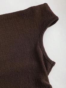 Conjunto Versátil de 2 Piezas para Mujer  Sweetro: Top de Color Sólido con Hombros Descubiertos y Pantalones Anchos Casuales con Cordón Ajustable - Caqui - Ver 8