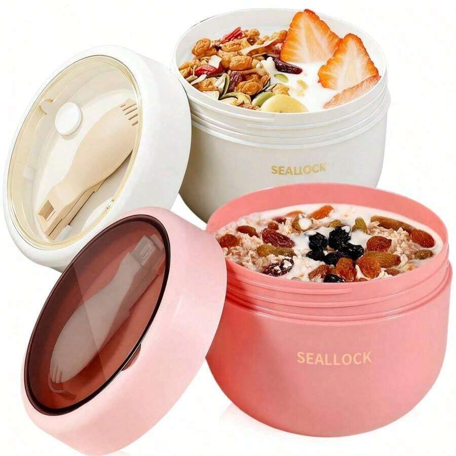 1pc Oatmeal Cups, Portable Yogurt Breakfast Cups With Lid And Spoon, Sealed Salad Cups For Outdoor Camping Travel, Suitable For Yogurt, Fruit, Overnight Oats, Breakfast, Veggies, Snacks And Cereal