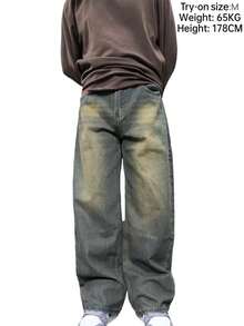 1pc Hearty Haven Casual Street Loose Fit Boyfriend Style Wide Leg Jeans (No Belt Or Accessories) - Champagne - View 7