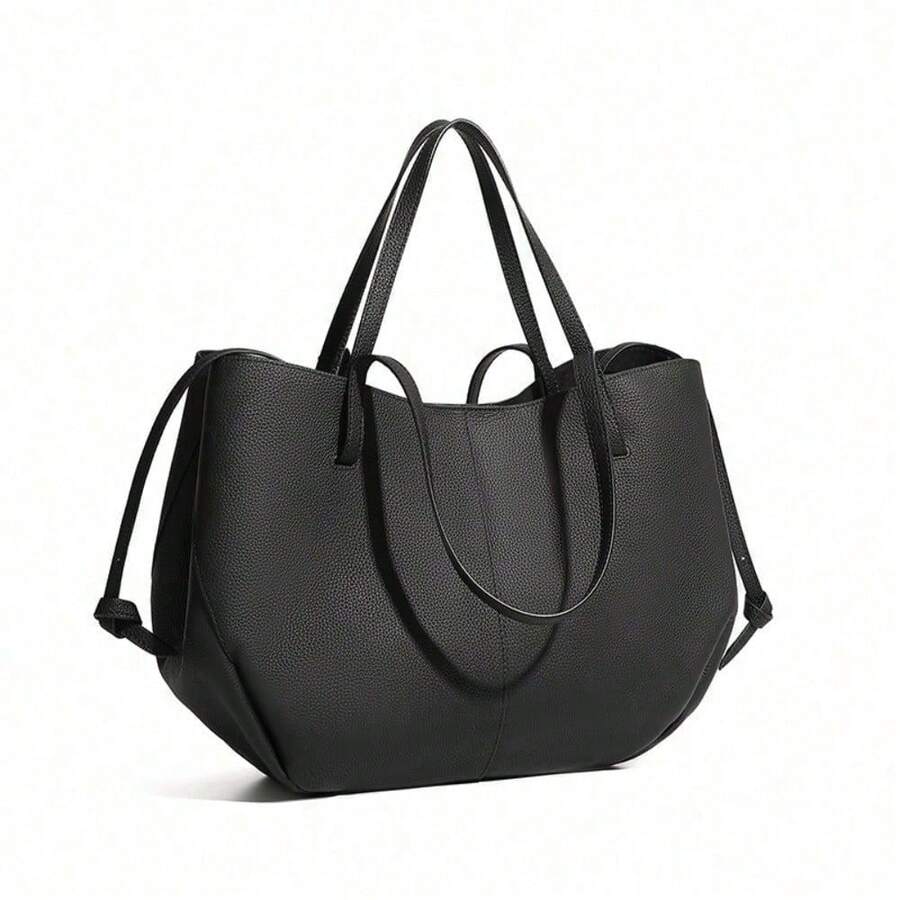 Large-Capacity Women's Cowhide Handbag, Pleated Crossbody Bag, Lightweight Skirt, Luxury Brand Design, Comfortable Bag, Women's Handbag Four Seasons Fashion Shoulder Bag - màu đen - Xem 1