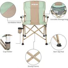 XGEAR - Silla de camping plegable con reposabrazos acolchados, resistente y soporte para tazas, para adultos hasta 350 libras - caqui verde - Ver 7