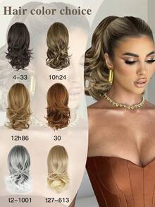 Ponytail Extension,European And American Style Ponytail Wig, 14" Short Claw Hair Extension Synthetic Wavy Clip In Ponytail Wig Daily Fluffy Pony Tail For Women - Multicolor - View 6