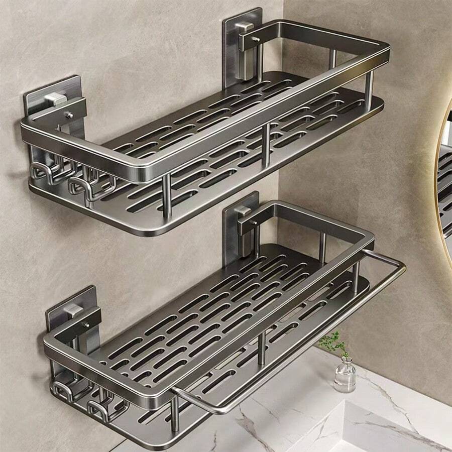 Kệ treo tường phòng tắm không cần khoan, dùng cho bồn cầu, vòi sen, bồn rửa mặt, giá đựng đồ phòng tắm. - màu đen - Xem 1