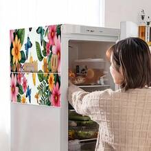 1pc 2D Sunflower & Butterfly Floral Pattern Printed Refrigerator/Microwave Cover Cloth, With Side Pocket Storage Function, Suitable For Kitchen Home Decor - Refrigerator Cover/microwave Oven Cover - View 11