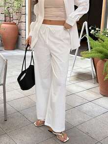 Unadoll Women's Summer Casual White Linen Wide-Leg Pants, Drawstring Elastic Waist Loose Trousers Suitable For Vacation And Daily Wear Spring - White - View 11