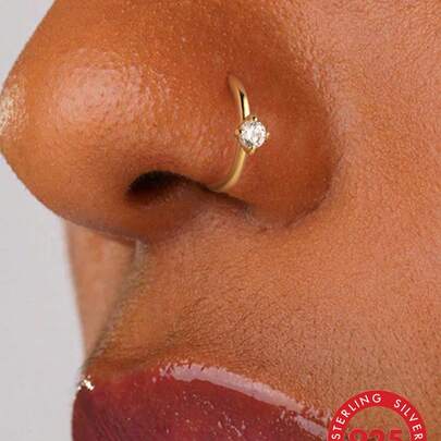 SereneSpark 1pc Minimalist S925 Sterling Silver Nose Ring, 18K Gold Plated, Elegant Jewelry Gift For Daily Wear