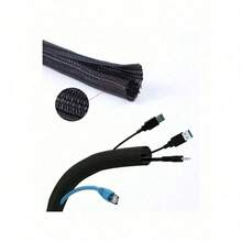Funda trenzada de PET autobloqueante y expansible para cables DIY, conducto de cables flexible con superposición automática, organizador de cables adecuado para TV, computadora, gestión de cables de home theater - negro - Ver 7