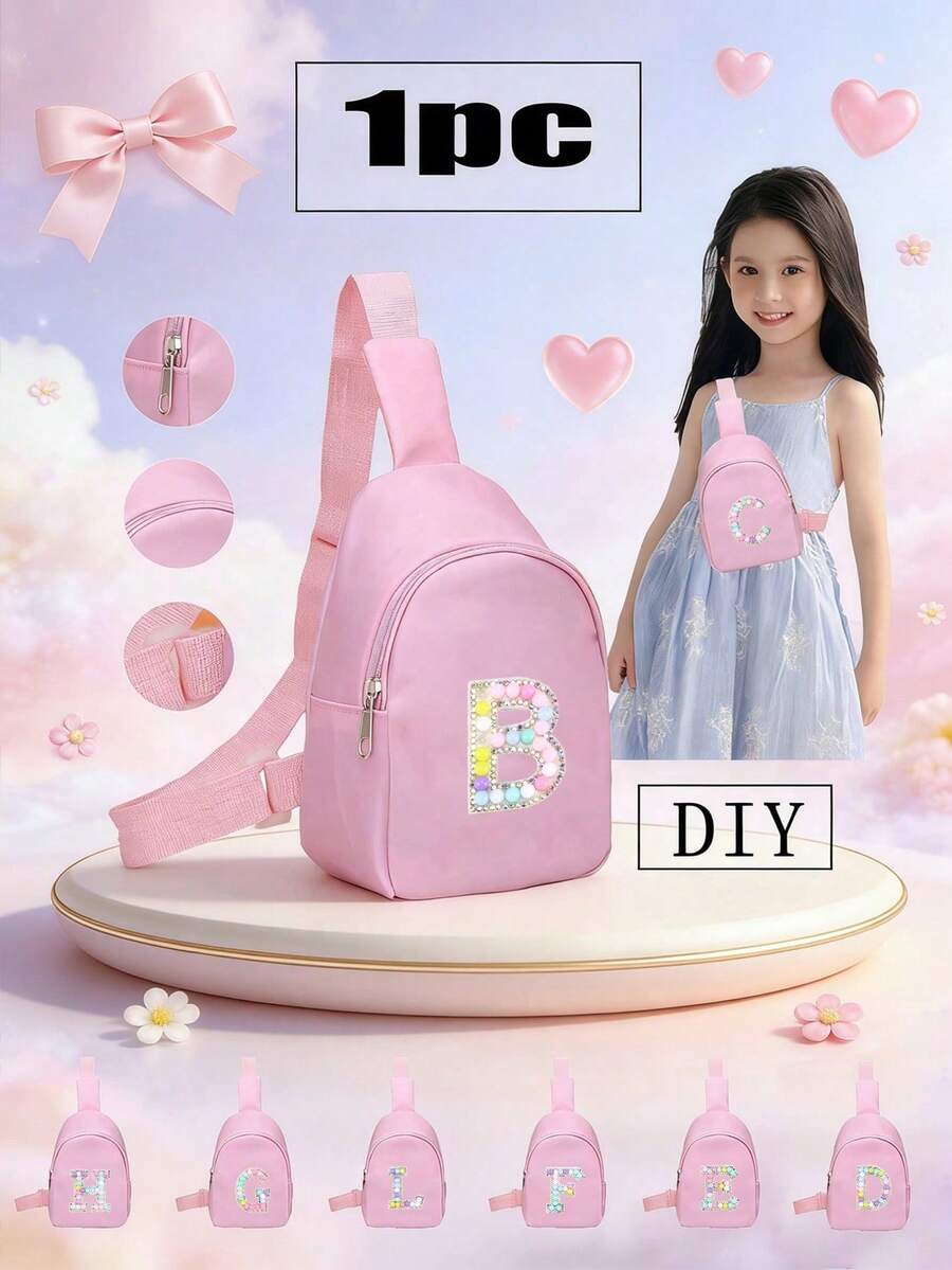 1pc Mini Nylon Zipper Closure Stylish Letter Chest Bag For Boys And Girls, All-In-One Casual Bag For Daily Use (Diy Letter Stickers) - Multicolor - View 1