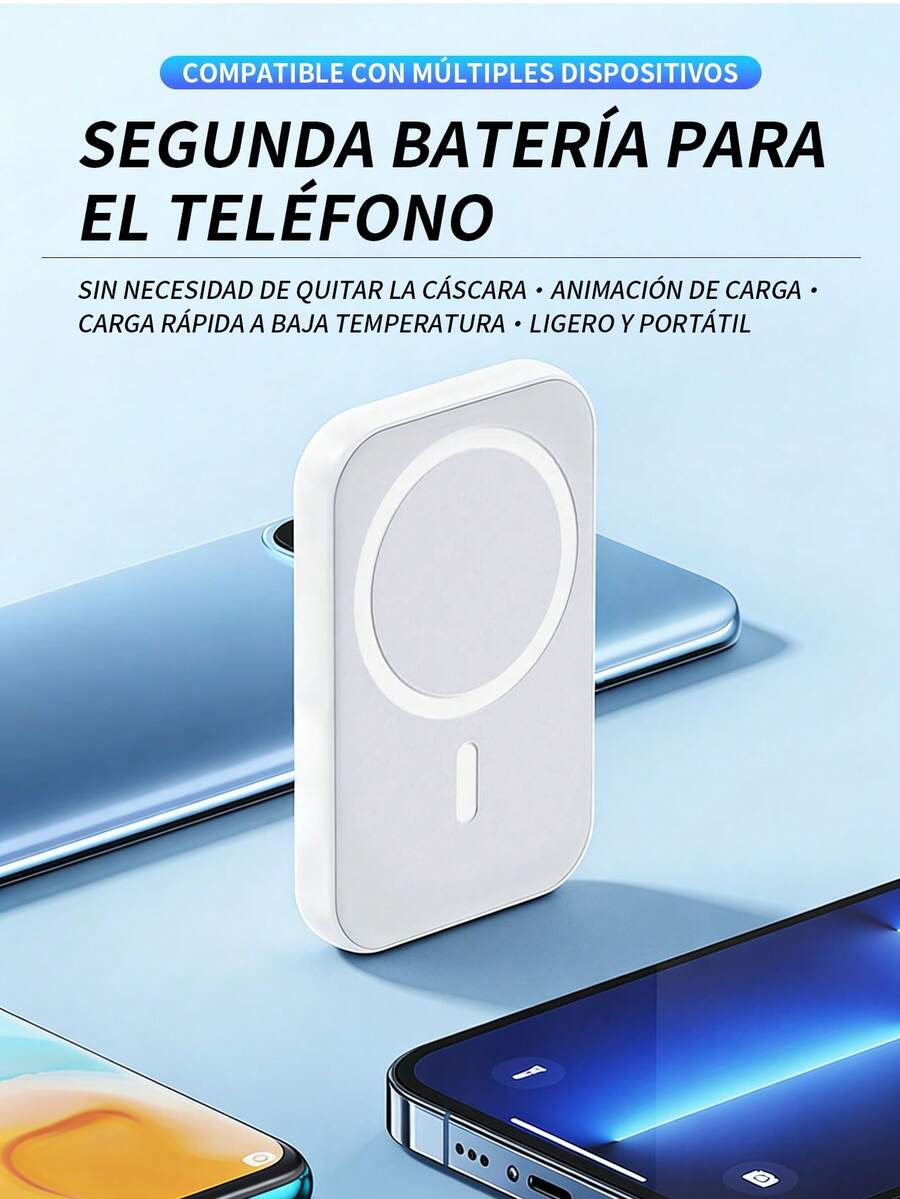 5000mAh Power Bank Inalámbrico 15W Carga Rápida,Cargador Portátil Magnético,Batería de Carga Magnética Entrada compatible con lightning - Blanco - Ver 1