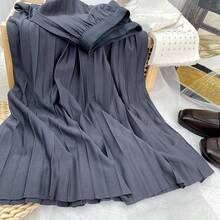 Falda Plisada Elegante de Cintura Alta para Mujer 2026, Falda Midi Larga, Negra, de Alta Calidad - Gris - Ver 1