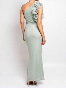Women's Elegant Green Maxi One-Shoulder Dress With Ruffle Trim, Suitable For Weddings, Galas, Cocktail Parties, Sexy - Mint Green - View 12