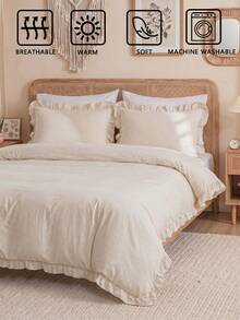 2/3 piezas Juego de ropa de cama con volantes en beige, 1 pieza Funda nórdica + 1/2 piezas Funda de almohada (Rellenos no incluidos), Adecuado para decoración de habitación, Uso diario Poliéster suave y amigable con la piel, Todo el año, Ropa de cama de primavera, Decoración del hogar estilo bohemio - beige - Ver 6