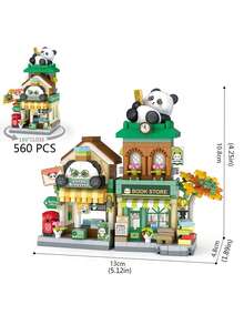 560+块毛绒仓鼠樱花屋/熊猫咖啡书店/迷你熊面包店/兔子花店积木玩具套装,可爱街景建筑模型,成人积木套装,适用于办公室/家居装饰,新年/圣诞节/生日/派对礼物 - 彩色 - 查看 9