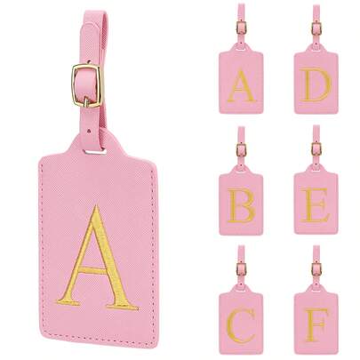 MIYIN Fashionable Letter Pattern Luggage Tag, Unisex PU Leather Handbag Travel Bag Tag With Name Card And Privacy Protection (A~Z), Quality Minimalist Letter Luggage Tag, Travel Accessories, Travel Essentials, Beach Summer Holiday Back To School Supplies