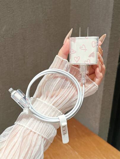 1 Set Heart Pattern Transparent TPU Charger Protector Case, Fit For IPhone 14/15/16/17 Pro Max, Compatible With 18W/20W Adapter - Includes Cable And Connector Cover, Ideal Birthday Gift