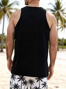 Texas Longhorns Logo Men's 100% Cotton Printed Sleeveless Tank Top Slightly Stretchy Crew Neck Casual Summer Vest Machine Washable - màu đen - Xem 2