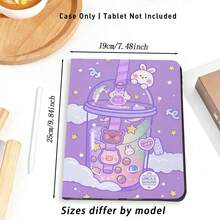 1个带笔槽的翻盖式平板电脑保护套，适用于三星A9/A9+/S9/S9FE/A11/A11+/S11/S10 FE/S10 FE+/S10 Lite及其他热门机型，图案可选：兔子、珍珠奶茶、云朵、星星、小猪、泰迪熊 - 彩色 - 查看 5