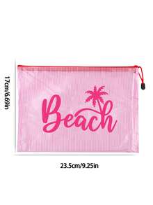 多色時尚網格海灘包，印有「Beach」椰子樹圖案，海灘主題。大容量透明化妝包，尼龍拉鍊盥洗包，輕巧，可存放防曬霜、零食、比基尼和海灘用品。春/夏儲物，適合游泳、海灘、潛水和夏季度假，學生返校，輕巧防曬儲物袋，適合朋友、家人、閨蜜、同學。完美禮物，多種顏色可選 - 彩色 - 查看 25