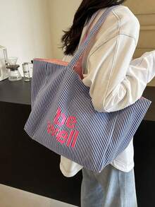 透气网眼沙滩手提包，椰树字母印花，大容量休闲手提包，可折叠单肩包，适合沙滩、野餐、度假，防水多用途，适合青少年、学生、上班族、购物、旅行，是理想的母亲节礼物 - 藍色 - 查看 8