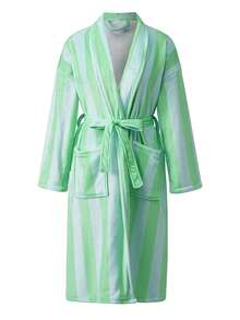 Womens Plush Soft Robe Long Sleeve Belted Striped Bathrobe With 2 Pockets For Spa, Pool - 綠松石色 - 查看 7