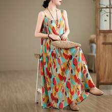 Vestido largo holgado de algodón y lino, cintura alta, fino y cómodo, talla grande, vestido estampado con tirantes para mujer... - 91713 color de la imagen - Ver 1
