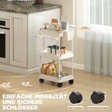 Aufbewahrungswagen, 3 Körbe, Handtuchhalter, Räder, Griff, Metallgestell, Weiss - White - View 6
