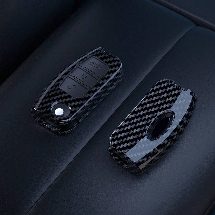 ABS碳纤维纹理汽车钥匙扣保护套，适用于福克斯2、奔驰C-MAX、翼虎、奔驰S-MAX、蒙迪欧等车型，保护钥匙链挂件。 - A款 - 查看 1