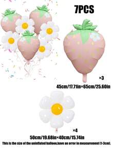 7件套草莓气球套装，包含大号红色和粉色草莓铝箔气球、白色雏菊气球，适合生日派对、草莓主题派对、婚礼、单身派对、洗礼、返校装饰等场合。 - 草莓套裝 - 查看 7