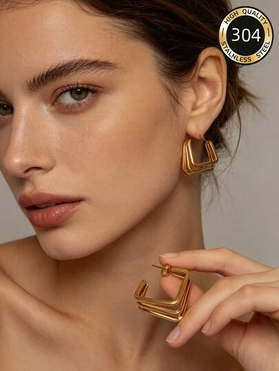 1 Pair Multi-Layer Diamond-Shaped Hypoallergenic Gold Earrings Made Of Stainless Steel, These Gold Hoop Earrings Are Anti-Fading, High Quality, And Comfortable To Wear. They Are Simple Yet Elegant.
