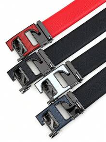 caivektine 1 chiếc thắt lưng thời trang tối giản dành cho nam, thắt lưng khóa tự động hình chữ T, thắt lưng da dập nổi chất lượng cao, thắt lưng quần thanh lịch theo phong cách tối giản. - Nhiều màu - Xem 12