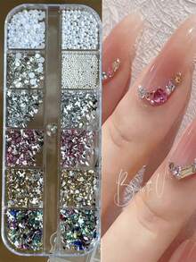 12 Grades Multi-Tamanho Strass de Unhas 3D - Gemas Acrílicas Vibrantes para Decoração de Unhas DIY, Múltiplas Cores Disponíveis (Rosa, Azul, Verde, Vermelho, Roxo) - Perfeito para Designs de Unhas Deslumbrantes, Acessórios de Unhas, Suprimentos de Unhas - Multicolorido - Visão 1