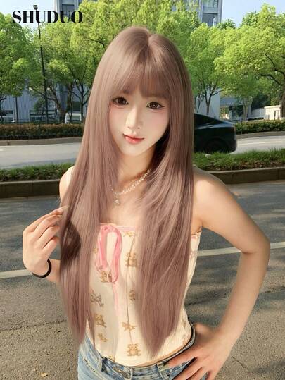 alicegarden 32 Inch Long Straight Synthetic Hair Wig, Natural Straight Style In Charming Rose Color. Designed With Bangs, Made Of Heat-Resistant Fiber To Ensure Durability. This Wig Is Suitable For Daily Wear, Parties, Cosplay And Gatherings, With A Natural And Realistic Appearance Mimicking Real Hair. Also A Great Gift For Ladies.