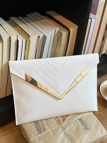 Bolso de mano de diseño exclusivo de moda para mujer, nuevo bolso de sobre de jacquard con estilo - Blanco - Ver 9