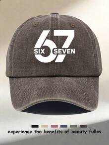 复古“67 SIX SEVEN”标志印花水洗棒球帽 - 男女通用可调节弯檐老爹帽，适合日常佩戴、户外运动、都市街头风、休闲外出、海滩度假等场合。 - A - 查看 6