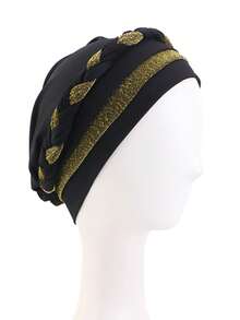 1pc Embroidered Knit Muslim Hijab Cap, Multi-Color Fleece Hat, Adjustable Breathable Fabric, Hand Wash - Color - View 7