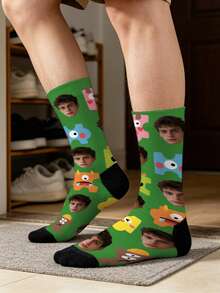 1 Pair Customized Socks, Beach Style, Customized Face Socks, Funny Customized Photo Socks, Customized Printed Socks, Cute Adult Socks, Customized Pattern Socks - Multicolor - View 6
