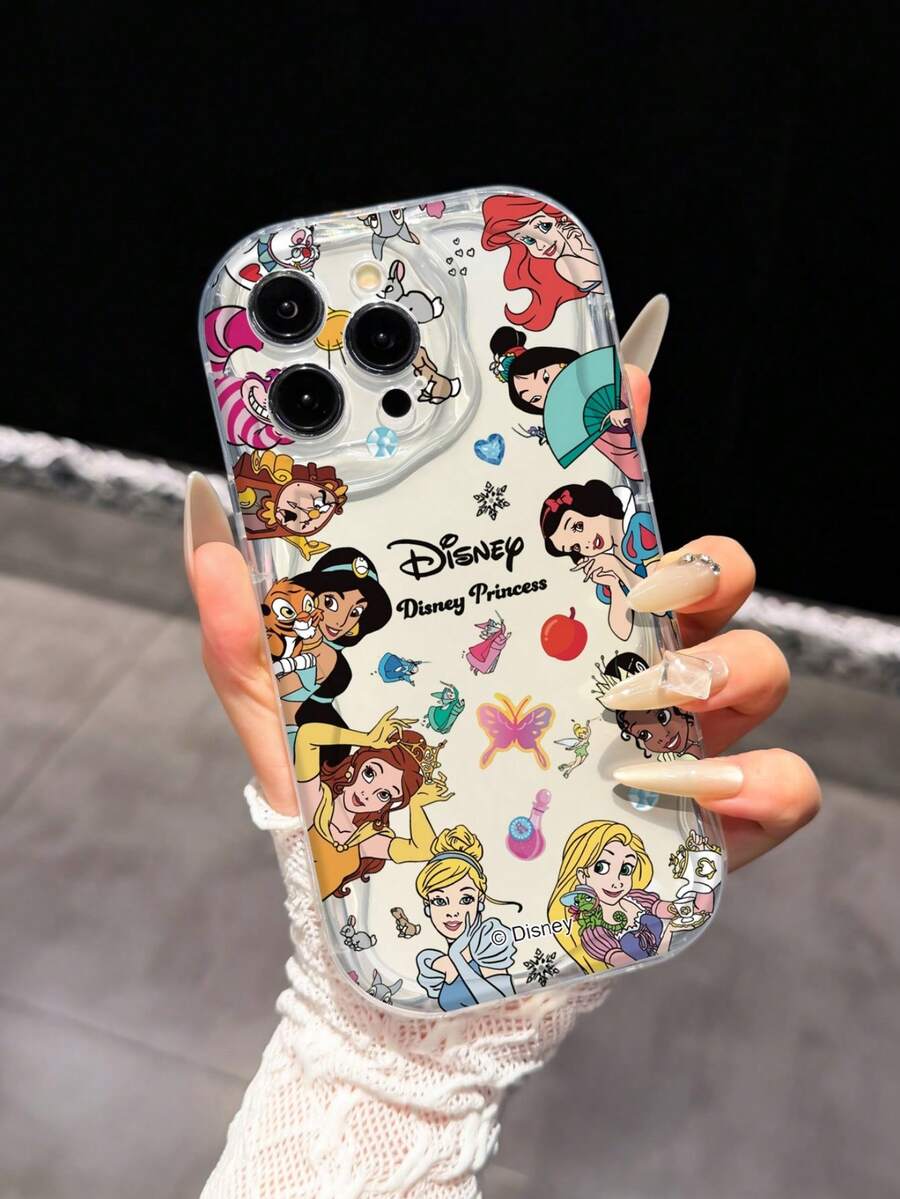 Miniso Disney Princess transparent mobilskal med vågig kant, kompatibelt med iPhone 17 Pro Max, 17, 16 Pro Max, 15 Pro Max, 14, 13, 12, 11, 14 Pro, 15 Plus, 12 Pro, 16 Plus och andra modeller, sött tecknat flickmönster 18 - Multifärgad - Visa 1
