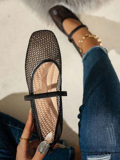 Women's Lightweight Breathable Hollow Mesh Flat Ballet Shoes, Casual Comfortable Slip-On Shoes For Daily Commute, Summer,Mothers Day Gift