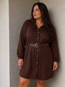 Plus Size Viscose Shirt Dress, Elegant, Lightweight, All Curve - Rust Brown - View 1