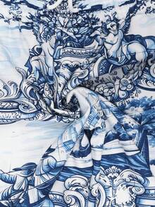 男士宽松抽绳腰带沙滩短裤，夏季泳裤 - 藍色 - 查看 7