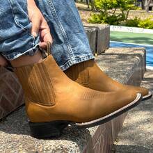 Botines Vaqueros Hombre De Piel Genuina Con Suela Antiderrapante Ligera Y Plantilla Poliuretano Confort Botas Botin bota cuero - Albaricoque - Ver 3
