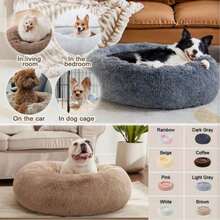 1pc Plush Round Cat Bed, Warm Pet Bed Suitable For Small/Medium/Large Cats & Dogs In Winter - Mocha Brown - View 9